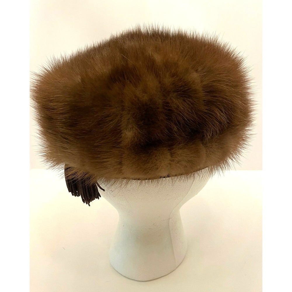Vintage Womens Round‎ Pillbox Style Hat One Size Brown Mink Braided Satin Band - Picture 4 of 9